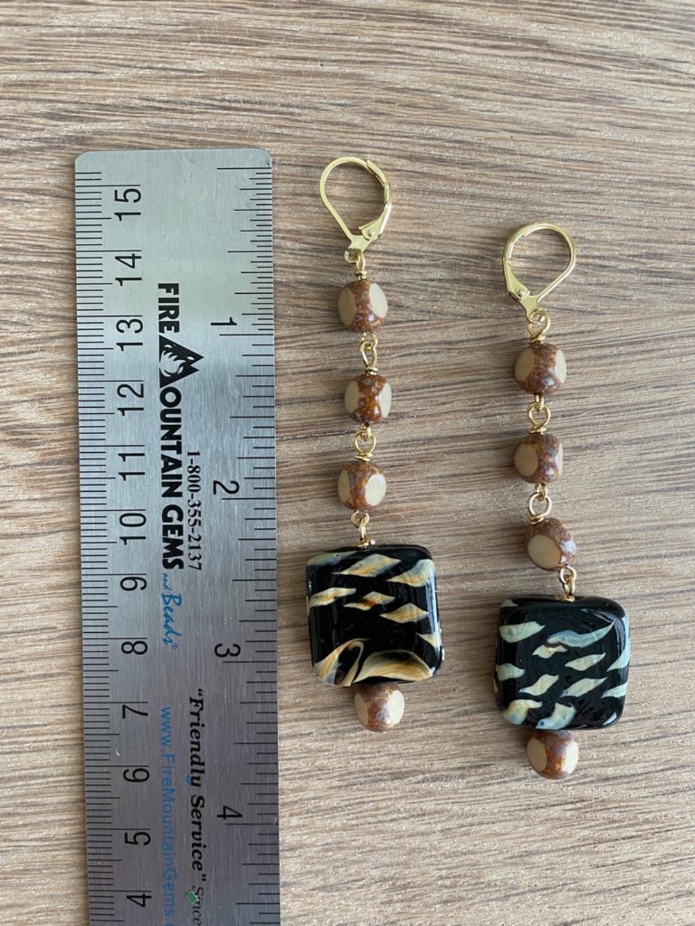 HAND CRAFTED ARTISAN LAMPWORK SQUARE GLASS EARRINGS Neutral Earthy Drop Dangles - Picture 7 of 12